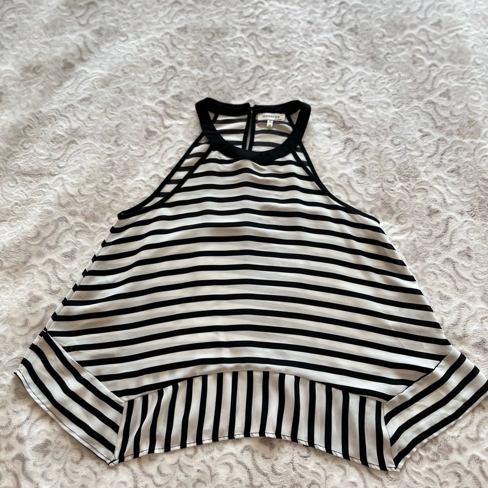 Black and white stripped high neck tank top